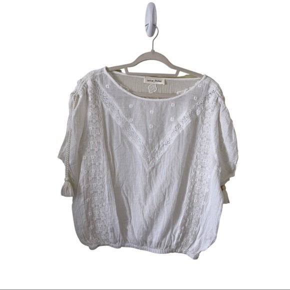 Caren Forbes  100% Cotton Boho Lace Short Sleeve Tee Festival Western - Picture 1 of 10